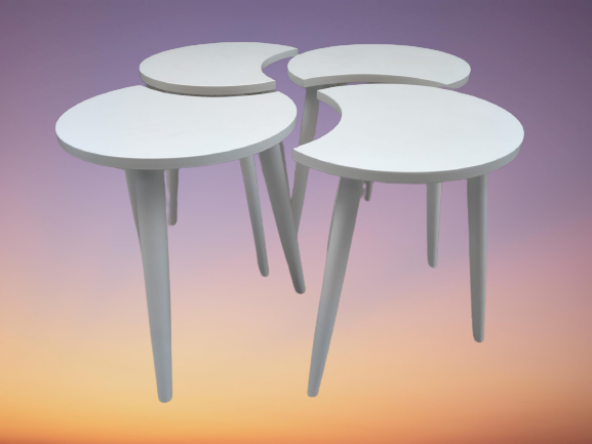 Zigon-Orta 19616 Sehpa Takım HİLAL Model Parlak Beyaz Kayın RETRO Ayak Elyapım