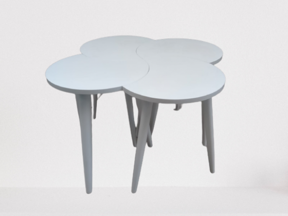 Zigon-Orta 19616 Sehpa Takım HİLAL Model Parlak Beyaz Kayın RETRO Ayak Elyapım - 2