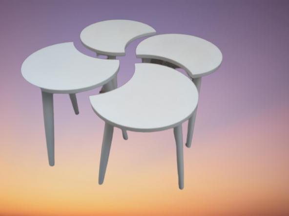 Zigon-Orta 19616 Sehpa Takım HİLAL Model Parlak Beyaz Kayın RETRO Ayak Elyapım - 3