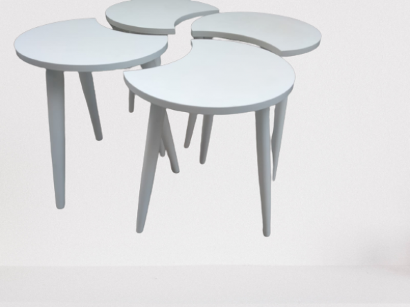 Zigon-Orta 19616 Sehpa Takım HİLAL Model Parlak Beyaz Kayın RETRO Ayak Elyapım - 5