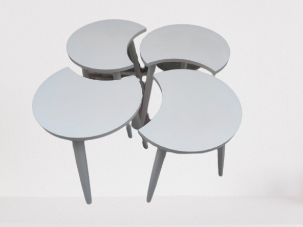 Zigon-Orta 19616 Sehpa Takım HİLAL Model Parlak Beyaz Kayın RETRO Ayak Elyapım - 6