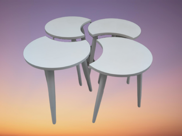 Zigon-Orta 19616 Sehpa Takım HİLAL Model Parlak Beyaz Kayın RETRO Ayak Elyapım - 7