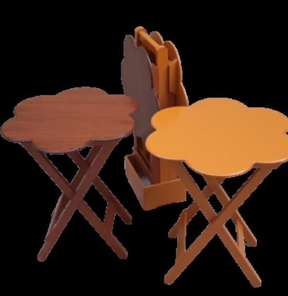 Çanta Zigon 90106 Sehpa Papatya Model Dörtlü Ahşap MDF Ceviz-Hardal Uyum El Yapım - 4