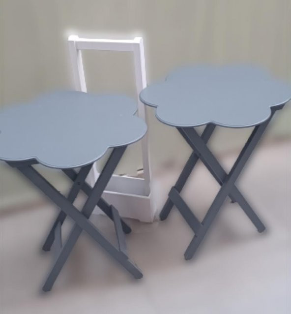 Çanta Zigon 90102 Sehpa Papatya  Model İkili Tk Ahşap Mdf Gri Renk Uyum El Yapım - Resim 6