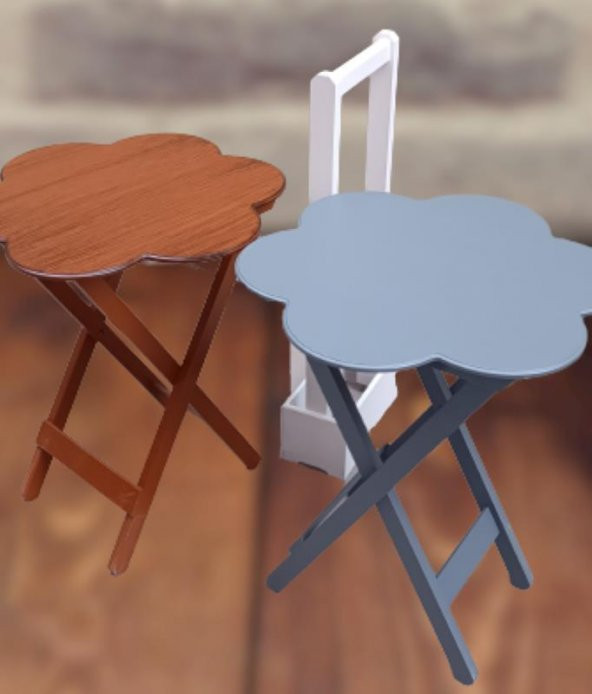 Çanta Zigon 90100 Sehpa Papatya  Model İkili Tk Ahşap MDF Ceviz-Gri Renk El Yapım - 5
