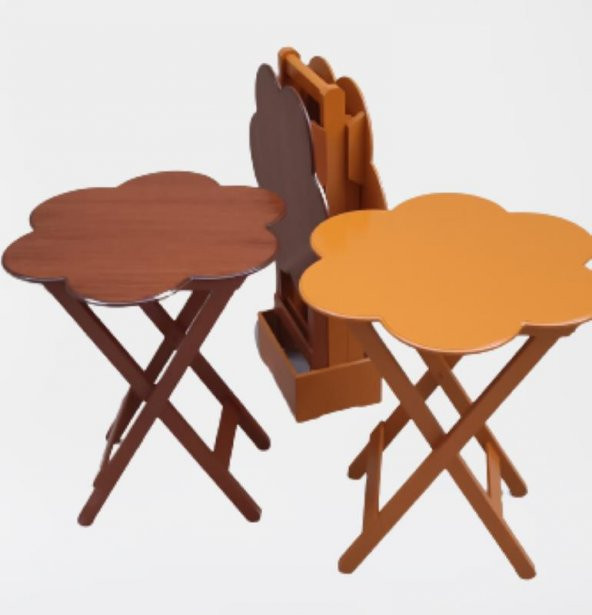 Çanta Zigon 90106 Sehpa Papatya Model Dörtlü Ahşap MDF Ceviz-Hardal Uyum El Yapım - 5