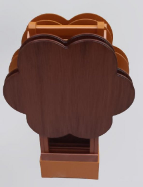 Çanta Zigon 90106 Sehpa Papatya Model Dörtlü Ahşap MDF Ceviz-Hardal Uyum El Yapım - 6