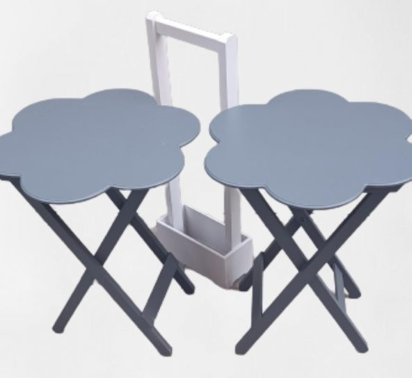 Çanta Zigon 90102 Sehpa Papatya  Model İkili Tk Ahşap Mdf Gri Renk Uyum El Yapım - Resim 8