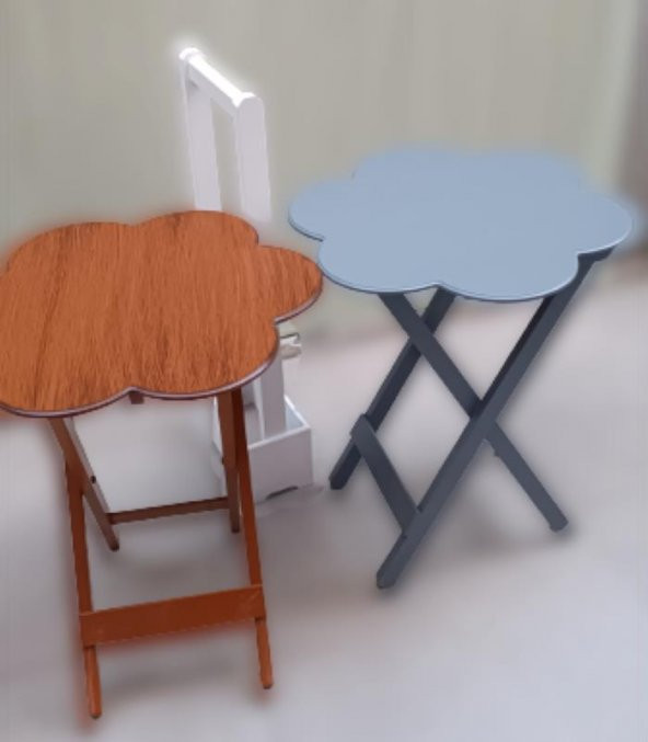 Çanta Zigon 90100 Sehpa Papatya  Model İkili Tk Ahşap MDF Ceviz-Gri Renk El Yapım - 6