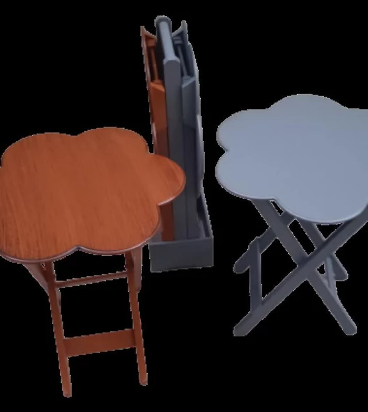 Çanta Zigon 9109 Sehpa Papatya Model Ahşap MDF Ceviz ve Gri Renk Uyum El Yapımı - 2