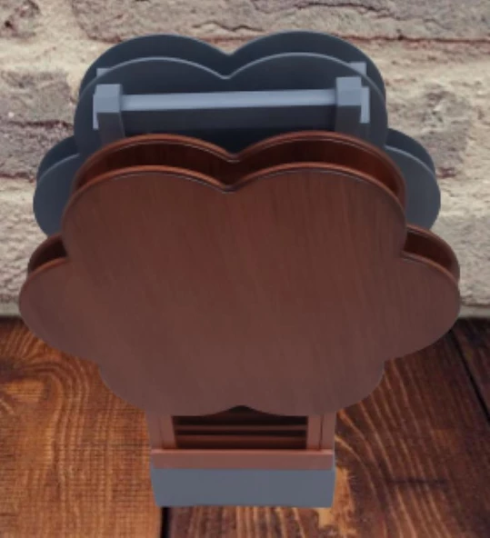 Çanta Zigon 9109 Sehpa Papatya Model Ahşap MDF Ceviz ve Gri Renk Uyum El Yapımı - 4