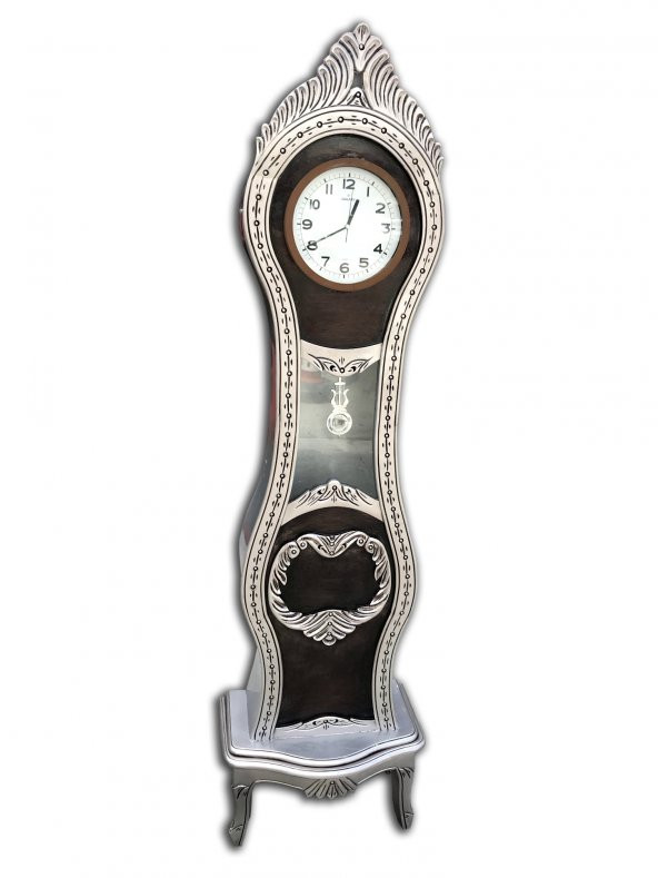 Saat 12384DEKORATİF Büyük Model Kayın Lüken Aslan Ayak GRİ kutu sevk El Yapım