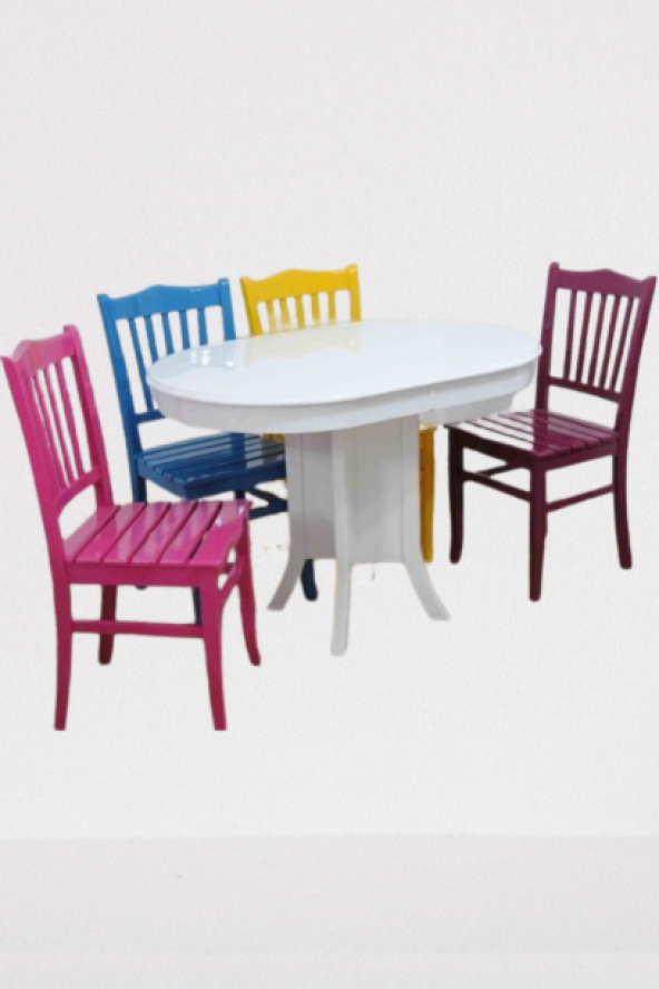 Masa 13590 OVAL BABA KUTU ayak Kayın çıtalı Sandalye 4Parlak renk Açılır masa - 3