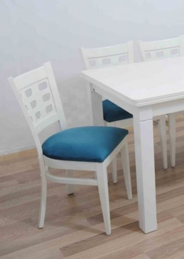 Masa-sandalye 12906 Tk Model 9GÖZ Kayın Torna Retro Parlak beyaz Sandalye Sabit