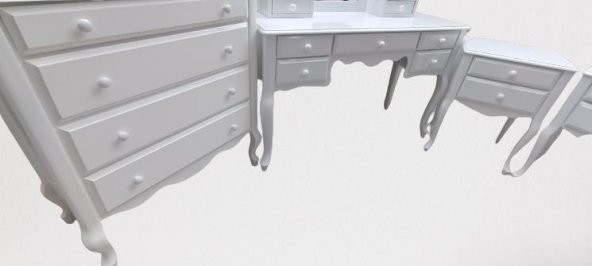 Makyaj Masa 12550 7Çekme SET Kanat ayna Puf Modl Kayın Aslan Ayk Komod Beyaz Lake - 6