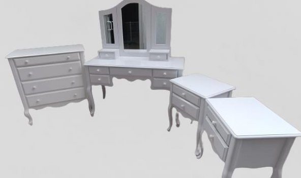 Makyaj Masa 12550 7Çekme SET Kanat ayna Puf Modl Kayın Aslan Ayk Komod Beyaz Lake - 11