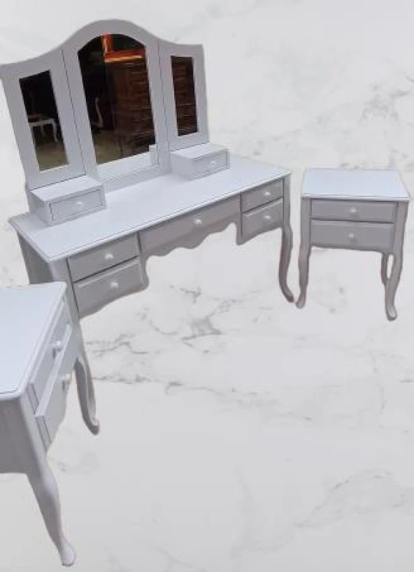 MAKYAJ MASA 13728 Dresuar model takım 7Çekm Kayın Aslan Ayk Beyaz Lake El yapım - 6