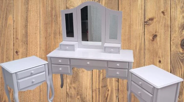 MAKYAJ MASA 13728 Dresuar model takım 7Çekm Kayın Aslan Ayk Beyaz Lake El yapım - 8