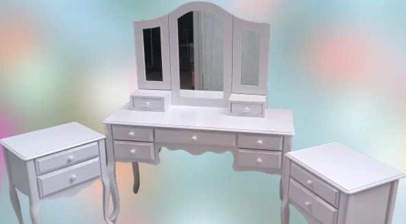 MAKYAJ MASA 13728 Dresuar model takım 7Çekm Kayın Aslan Ayk Beyaz Lake El yapım - 9