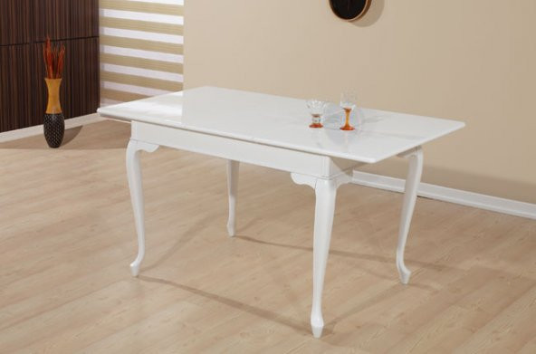 Masa ST Klasik MODEL Kayın Torna Aslan ayak Parlak Beyaz renk Açılır tabla masa