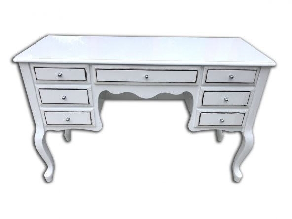 Makyaj Masa 13748 ASLAN Model Kayın Ayak Parlak beyaz 7çekm Porselen Kulp Elyapı