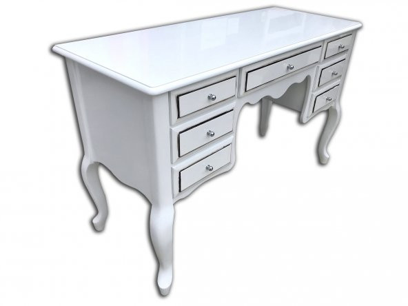 Makyaj Masa 13748 ASLAN Model Kayın Ayak Parlak beyaz 7çekm Porselen Kulp Elyapı - 2