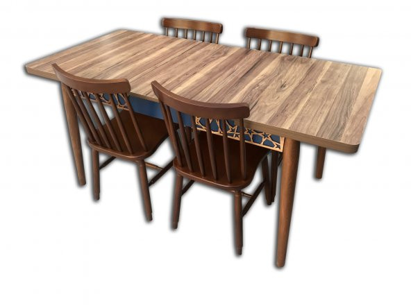 Masa 13777 motif Takım Klasik Kayın  RETRO Ayak Sandaly ceviz Yonca Çubuk Sırt ürün görseli