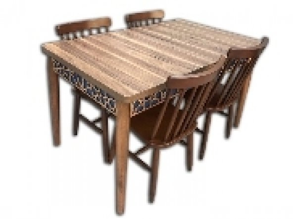 Masa 13777 motif Takım Klasik Kayın  RETRO Ayak Sandaly ceviz Yonca Çubuk Sırt - Resim 2