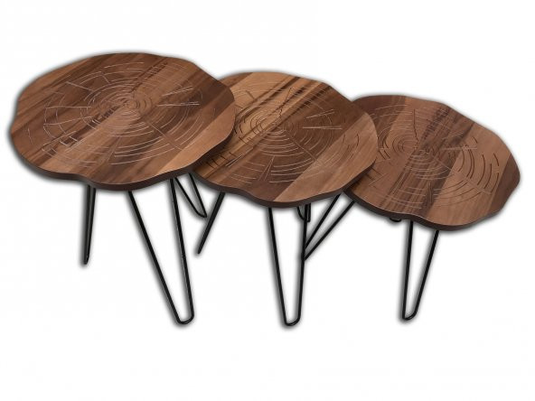 Zigon 12573 Papaptya Model Metal Siyah V Ayak Ahşap Ceviz Renk Tabla El Yapım - 2