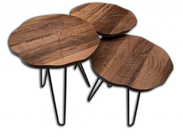 Zigon 12573 Papaptya Model Metal Siyah V Ayak Ahşap Ceviz Renk Tabla El Yapım - 3