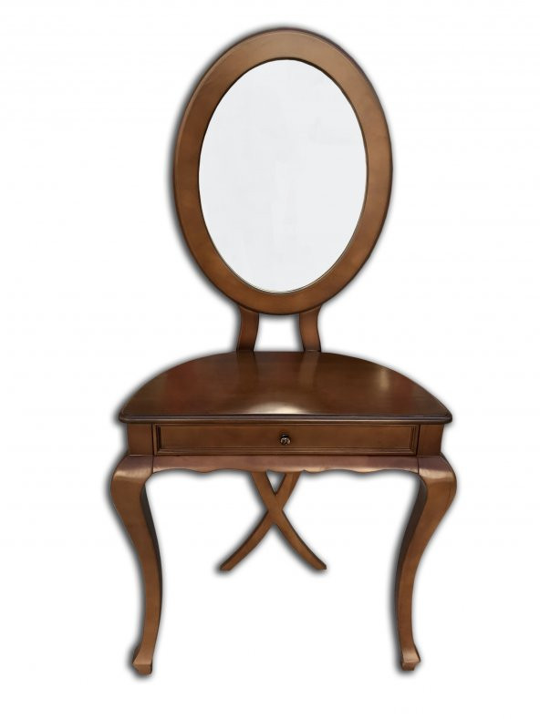 Dresuar 13876 Klasik Model Kayın Aslan Ayak Parlak Ceviz Oval Ayna Çekmc El Yapım