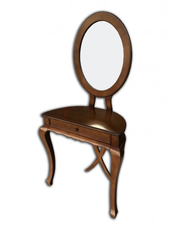 Dresuar 13876 Klasik Model Kayın Aslan Ayak Parlak Ceviz Oval Ayna Çekmc El Yapım - 3