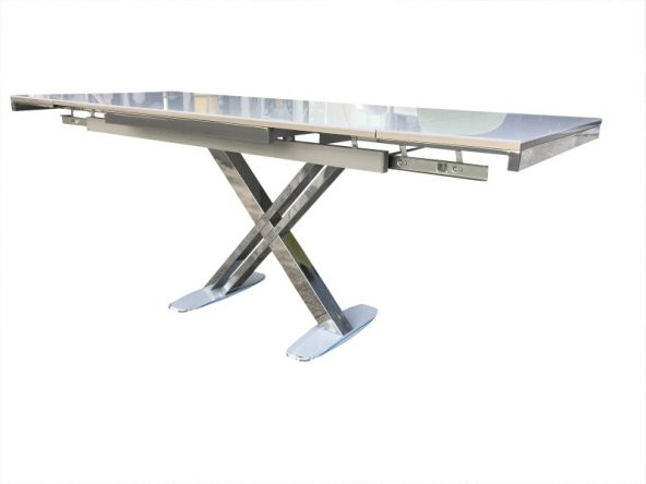 Masa 13918 X AYAK Model Metal Nikelaj Dikdörtgen Kelebek Yan Açıl Tabla üstü cam - Resim 2
