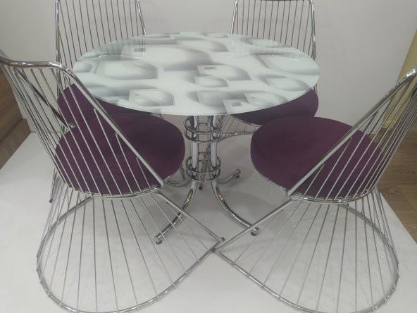 Masa 14151 TEL Sandalye Metal Nikelaj Ayak Japon Temper Balık sürü Cam El Yapım - 5