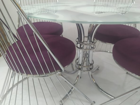 Masa 14151 TEL Sandalye Metal Nikelaj Ayak Japon Temper Balık sürü Cam El Yapım - 6