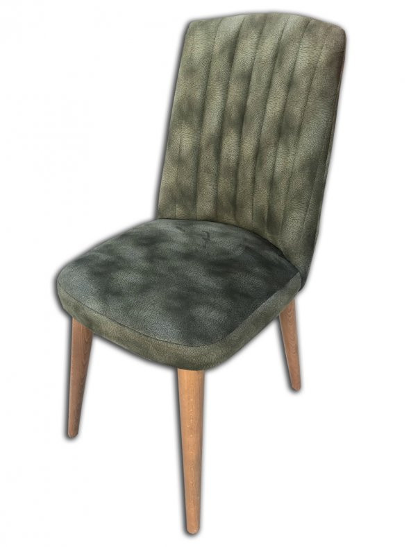 Sandalye ST Giydirme Dilimli Model Kayın Torna RETRO Ayak Yeşil Kumaş El Yapım