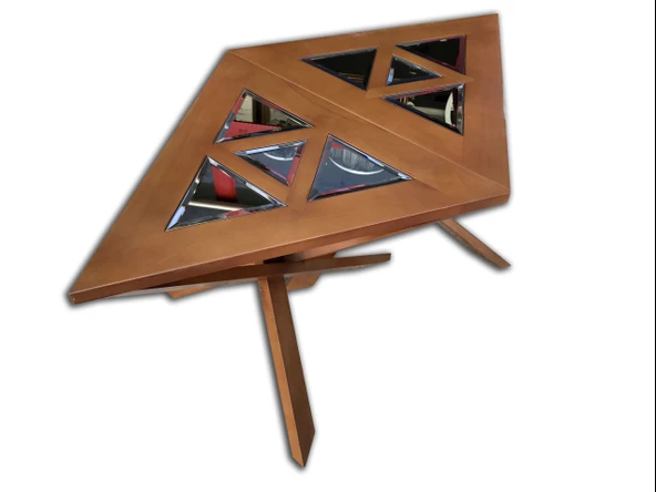 Zigon-Orta 18103 Sehpa Üçgen Tk Model KAYIN Ceviz Üstü cam Çok İşlevli El Yapım - 4