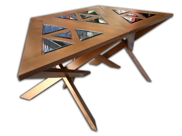 Zigon-Orta 18103 Sehpa Üçgen Tk Model KAYIN Ceviz Üstü cam Çok İşlevli El Yapım - 2