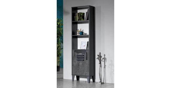 Kitaplık Urlu 17678 MİX İRONİ Model Dolaplı İki Raflı ANTRASİT - İtinalı paket kargo - 2