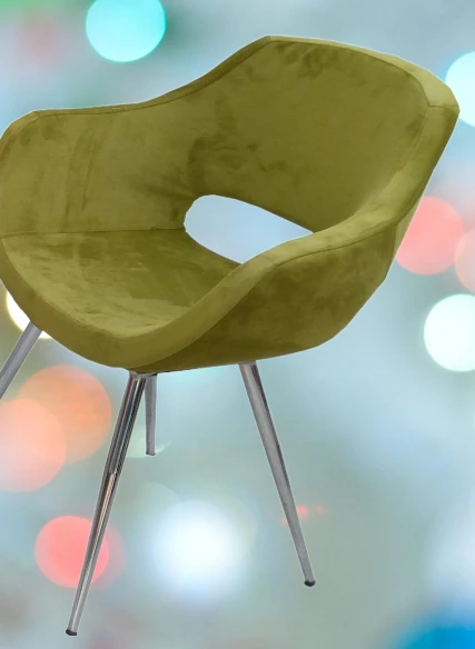 Sandalye 14181 Monaco Metal nikelaj ayak Dökme Sünger Babyfac Kumaş Yeşil El Yapı - Resim 2