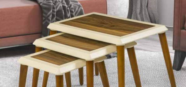 Zigon OSM 11829 Çerçeve Model Sehpa Parlak Ceviz Krem Ahşap Kayın ayak El Yapım - Resim 5