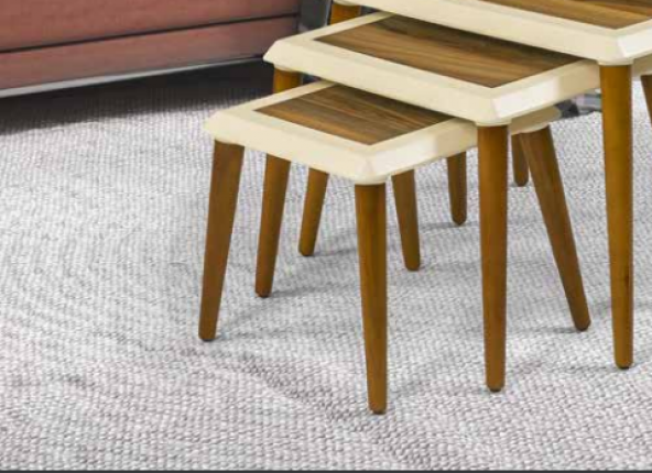 Zigon OSM 11829 Çerçeve Model Sehpa Parlak Ceviz Krem Ahşap Kayın ayak El Yapım - Resim 6