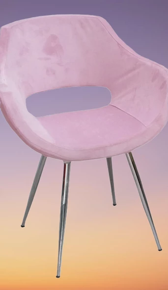 Sandalye 14182 Monaco Metal nikelaj ayak Dökme Sünger Babyfac Pembe Kumaş El Yapı - Resim 2