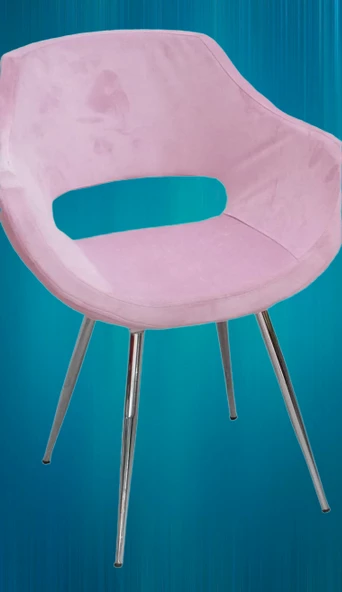 Sandalye 14182 Monaco Metal nikelaj ayak Dökme Sünger Babyfac Pembe Kumaş El Yapı - Resim 3