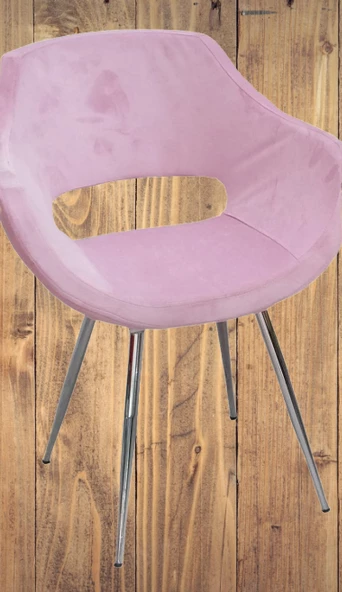 Sandalye 14182 Monaco Metal nikelaj ayak Dökme Sünger Babyfac Pembe Kumaş El Yapı - Resim 4