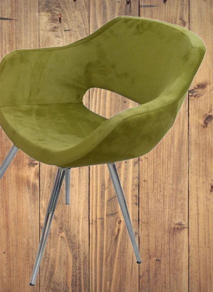 Sandalye 14181 Monaco Metal nikelaj ayak Dökme Sünger Babyfac Kumaş Yeşil El Yapı - Resim 3