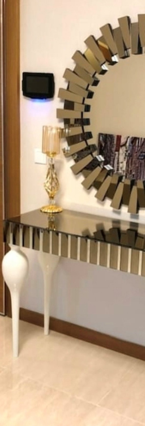 Dresuar 12389 GÜNEŞ Model Kayın TOMBUL Parlak Beyaz ayak Yuvarlak ayna El yapım - 3
