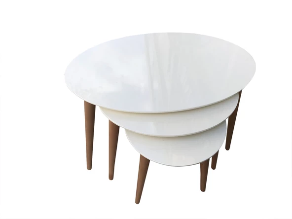 Zigon 13710 Sehpa Kayın Retro Konik Ayak Model Oval Beyaz Tabla ceviz El Yapım - Resim 2