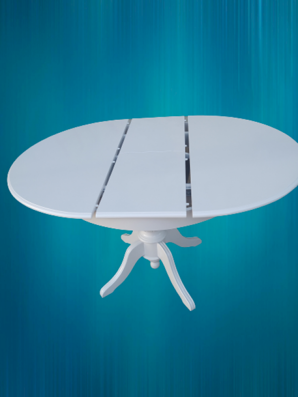 Baba Masa Ihlamur Ayak Açılır Klasik 120cm Ahşap MDF Parlak Beyaz Lake El yapım - 8