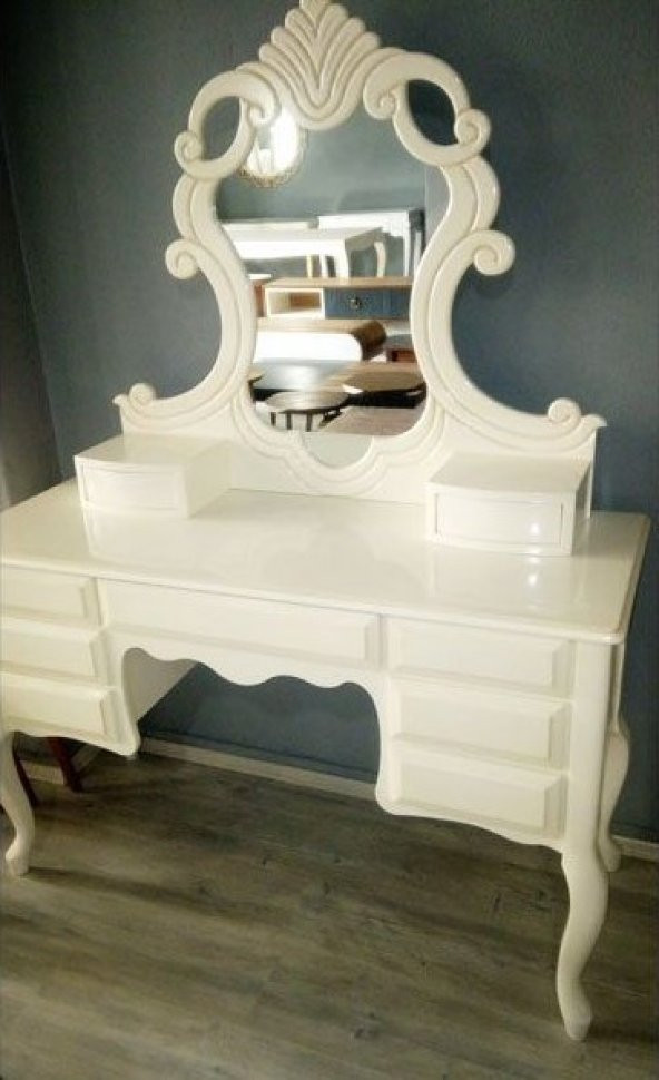 Makyaj Masa 12774 Dresuar Kayın Aslan Ayak Krem 9Çekm Oymalı Nakış Ayna El YapıM - 2